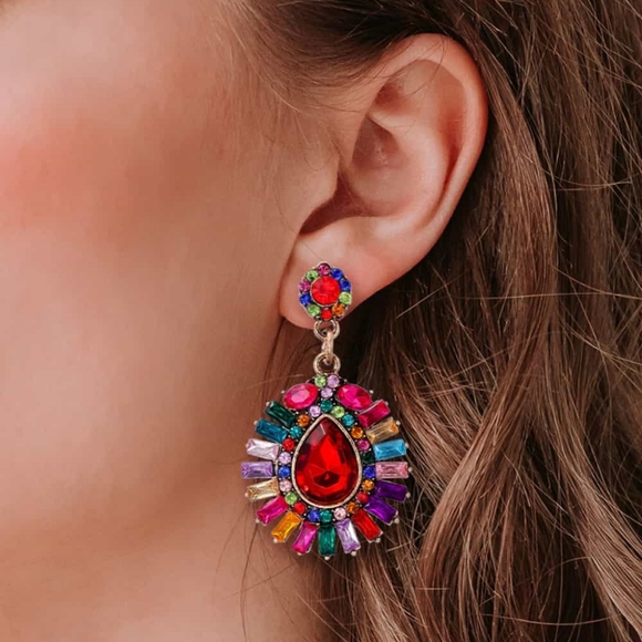 Teardrop Shape Glass Stone Earrings - Picture 2 of 2